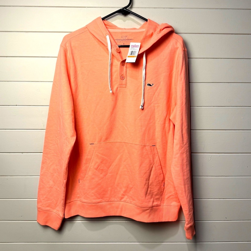 Vineyard Vines Solid Henley Hoodie Mens S Papaya Passion Orange NWT